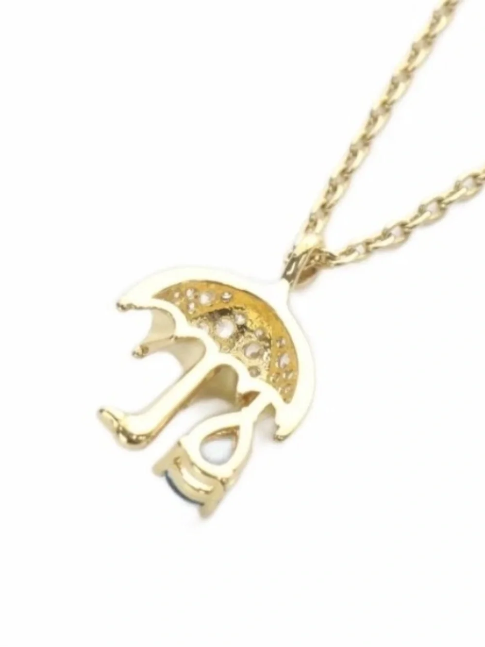Kate Spade Rain or Shine Necklace Pendant Gold, blue, yellow Umbrella Sun- EUC